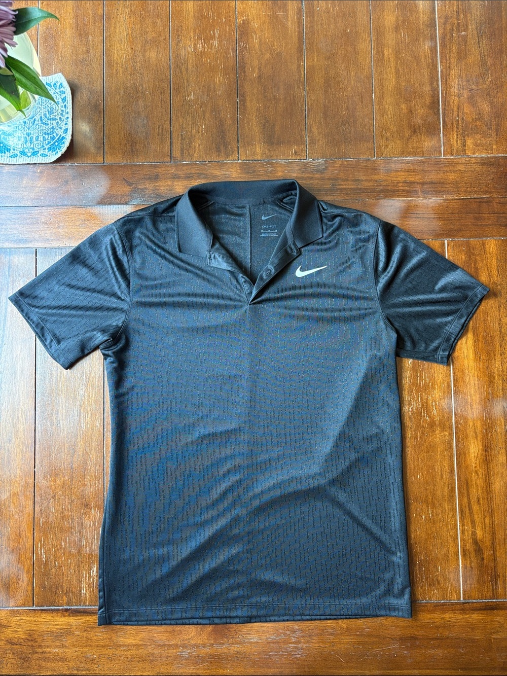 Nike Black Short-Sleeve Performance Polo with White Swoosh